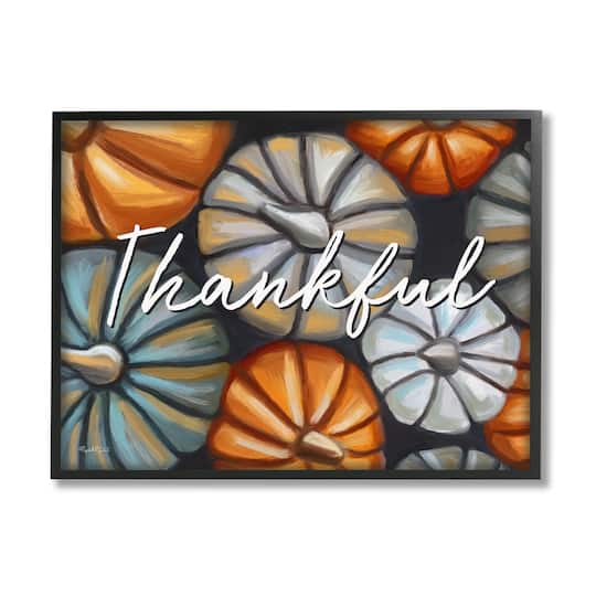 Stupell Industries Autumn Thankful Pumpkins Phrase Framed Giclee Art